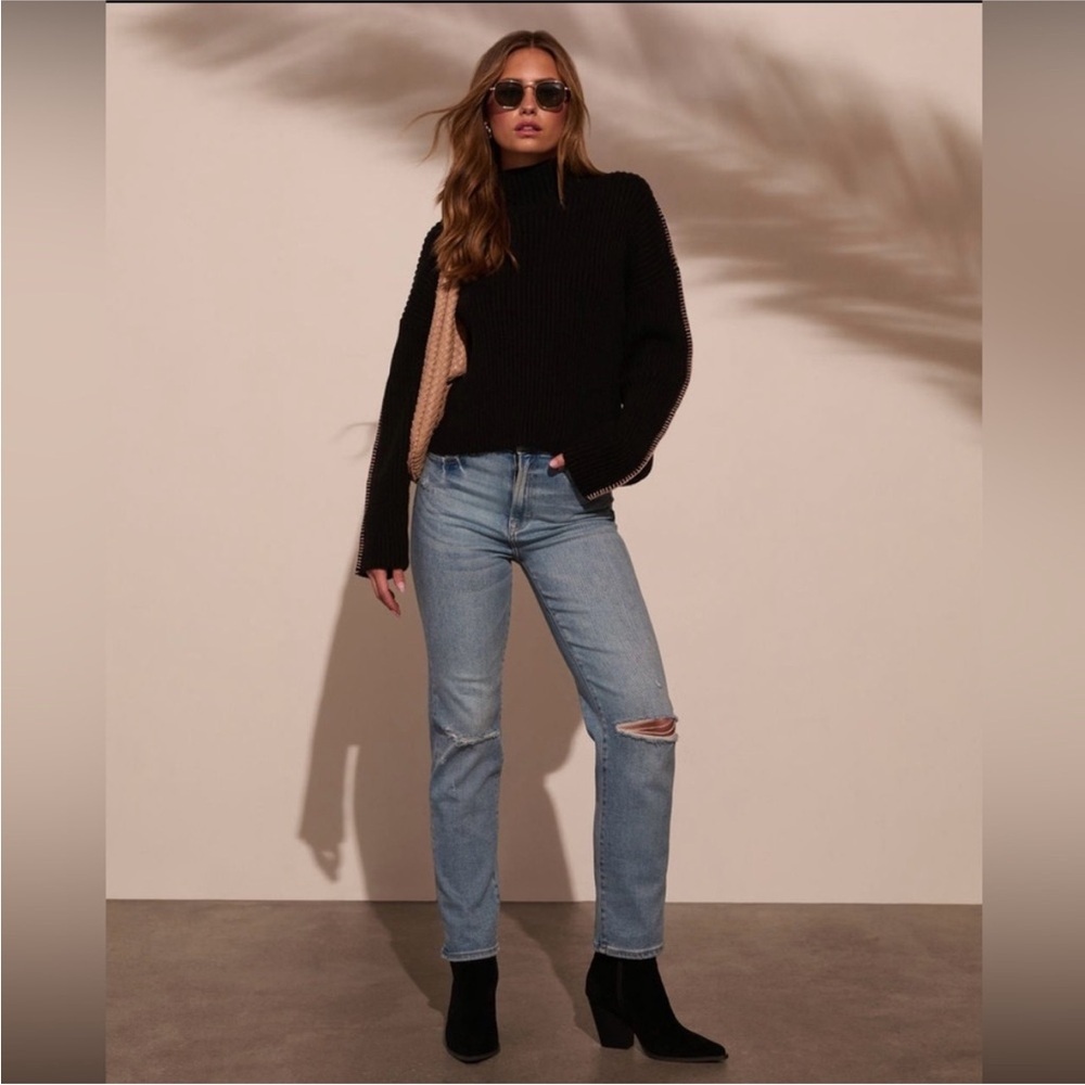 Vici Black Ribbed Turtleneck Sweater with Contrast Stitch - Picture 2 of 8